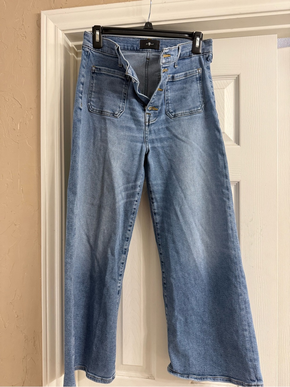 7 For All Mankind Light Blue Cropped Wide-Leg Jeans